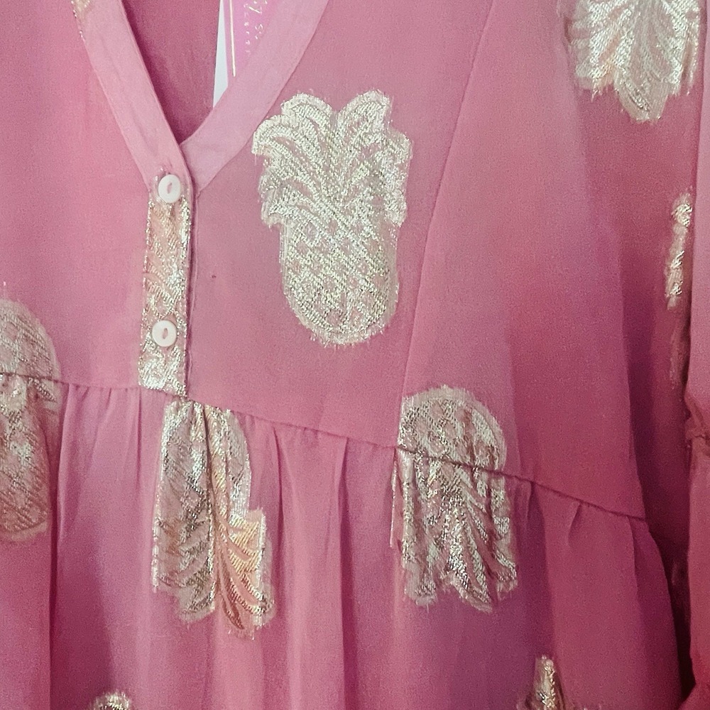 Simply Southern Turtle Rose Gold Sequin‎ Metallic Chiffon Baby Doll Dress XL - Picture 4 of 10